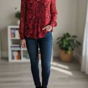 Joe Fresh Red Floral Blouse
